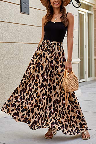 Bluetime Women Casual Leopard Print Boho Long Skirts Pleated High Waisted Lightweight Maxi Summer Skirts (M, Floral3) - Image 2