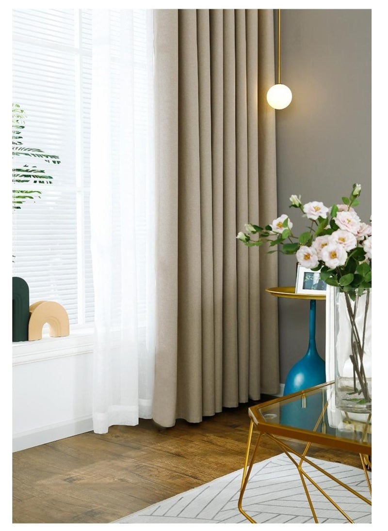 Bluejw 2 Panels Blackout Curtains For Living Bedroom Polyester Light Blocking,Thermal Insulation,Noise Reduction Grommet Light Brown  - Image 1