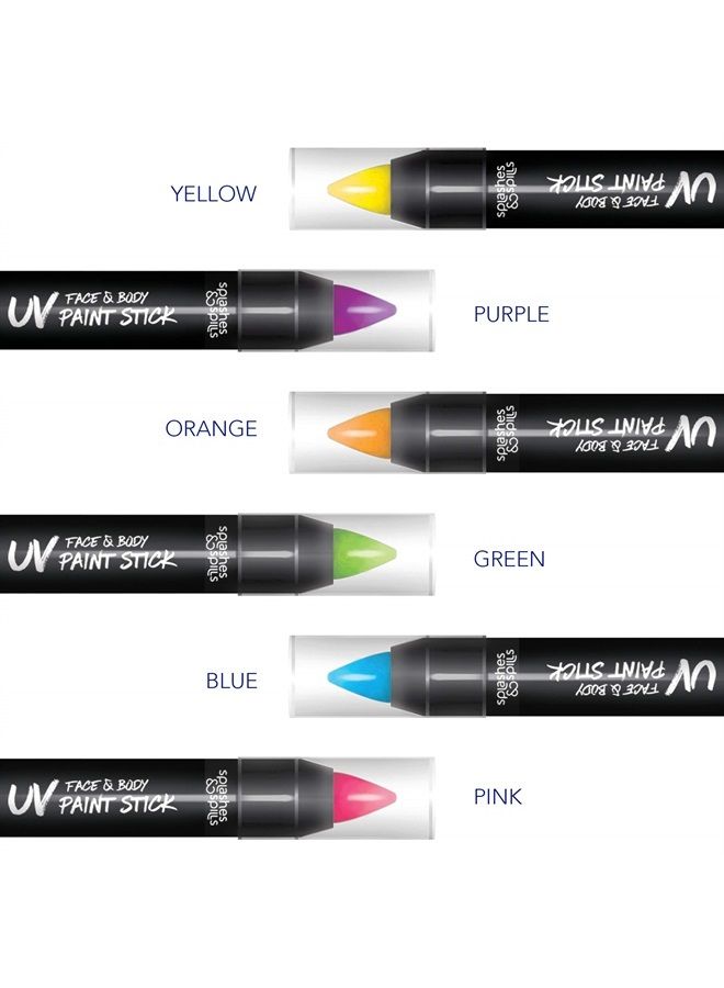 Splashes & Spills UV Face and Body Paint Sticks - Costume, Halloween and Club Makeup - Safe for all Skin Types - Easy On and Off - by Splashes & Spills (6 Pack) - Image 2