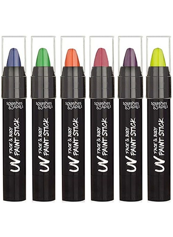 Splashes & Spills UV Face and Body Paint Sticks - Costume, Halloween and Club Makeup - Safe for all Skin Types - Easy On and Off - by Splashes & Spills (6 Pack) - Image 1