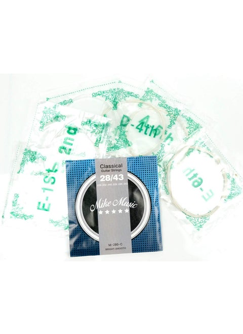 Classical Guitar Strings 1 Set M-280-C Classic Guitar 6 Strings Clear Nylon Normal Tension 28-43 Gauge with Anti-Rust Coating, Silver Plated Wrap