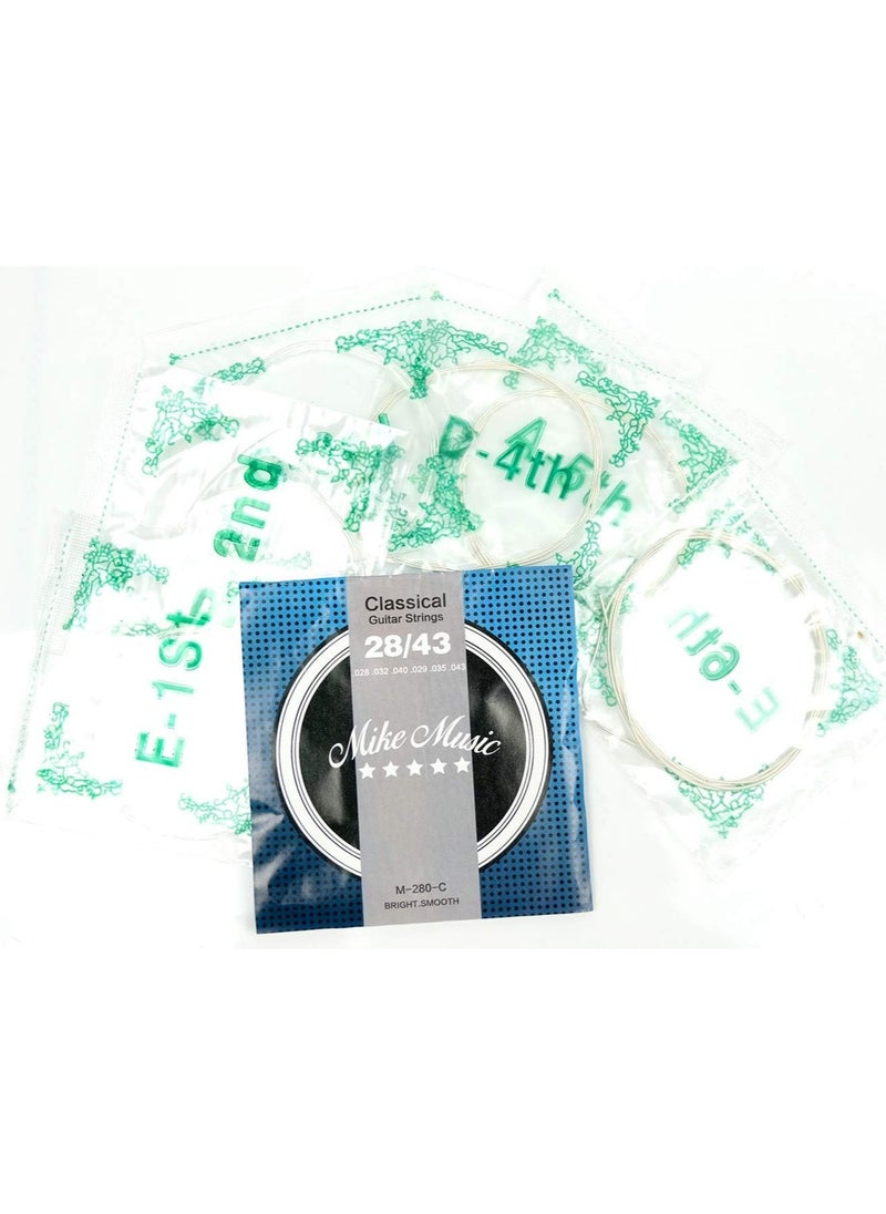 Mike Music - Classical Guitar Strings 1 Set M-280-C Classic Guitar 6 Strings Clear Nylon Normal Tension 28-43 Gauge with Anti-Rust Coating, Silver Plated Wrap - Image 1