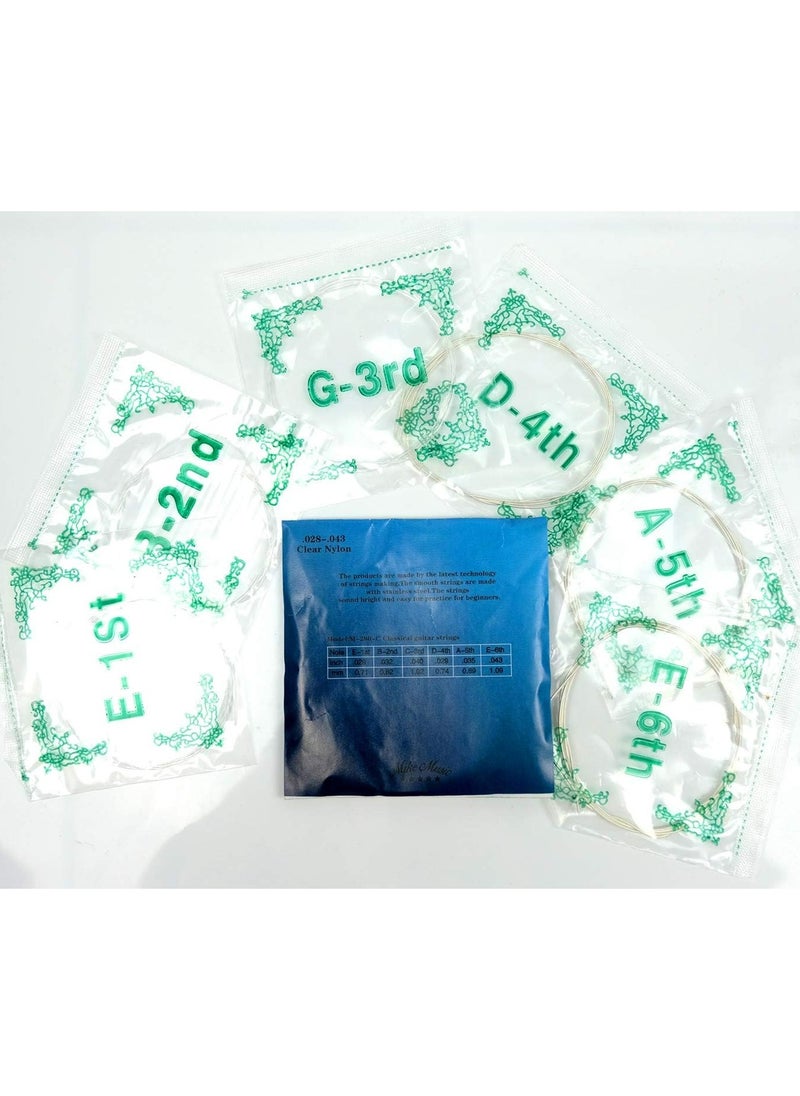 Mike Music - Classical Guitar Strings 1 Set M-280-C Classic Guitar 6 Strings Clear Nylon Normal Tension 28-43 Gauge with Anti-Rust Coating, Silver Plated Wrap - Image 1