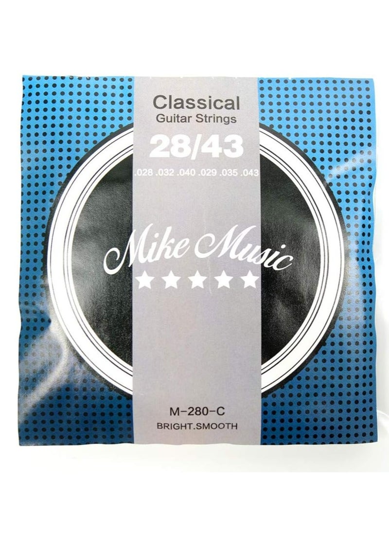 Mike Music - Classical Guitar Strings 1 Set M-280-C Classic Guitar 6 Strings Clear Nylon Normal Tension 28-43 Gauge with Anti-Rust Coating, Silver Plated Wrap - Image 1