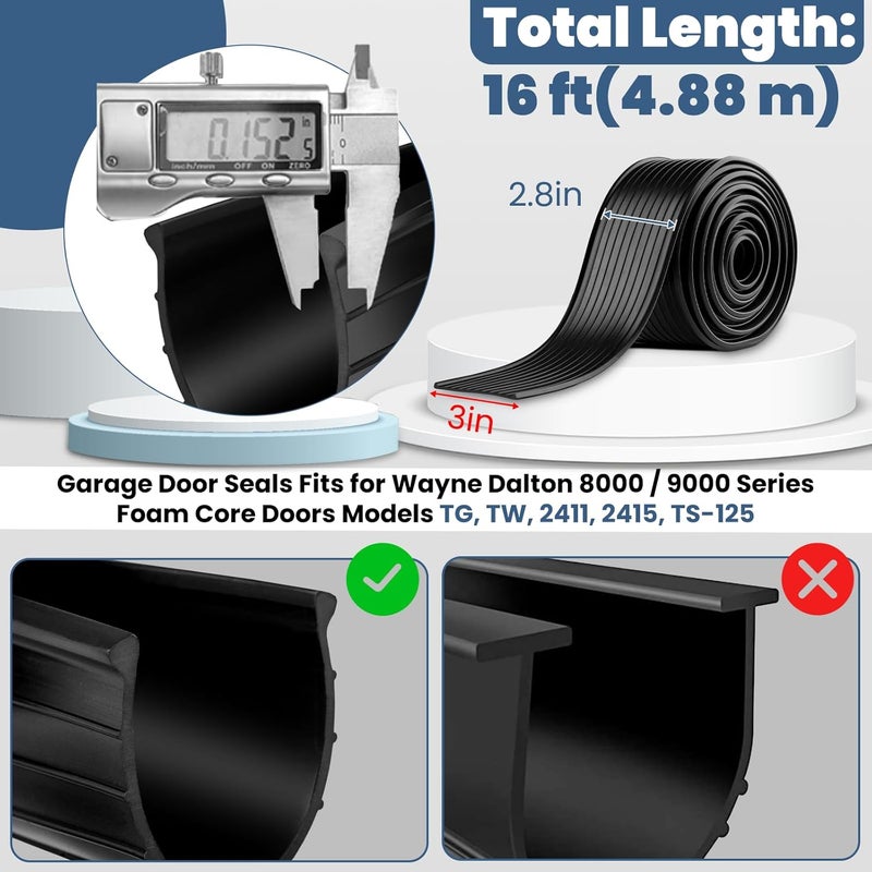 Ulreon 16FT Replacement Garage Door Bottom Seal 154448 Vinyl Weather Stripping for Wayne Dalton Garage 8000/9000 Series Steel/Thermaguard/Foamcore Style/Overhead Doors 5/32 in Bead Ends 3 Inch Width - Image 2