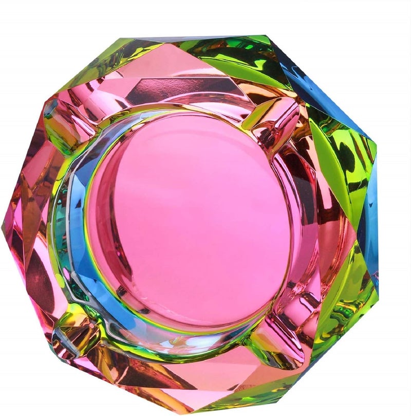 أواني رماد زخرفية بلوري وردي للمنزل والمكتب - حامل رماد سيجارة زجاجي عصري، جاهزة كهدية - Image 2