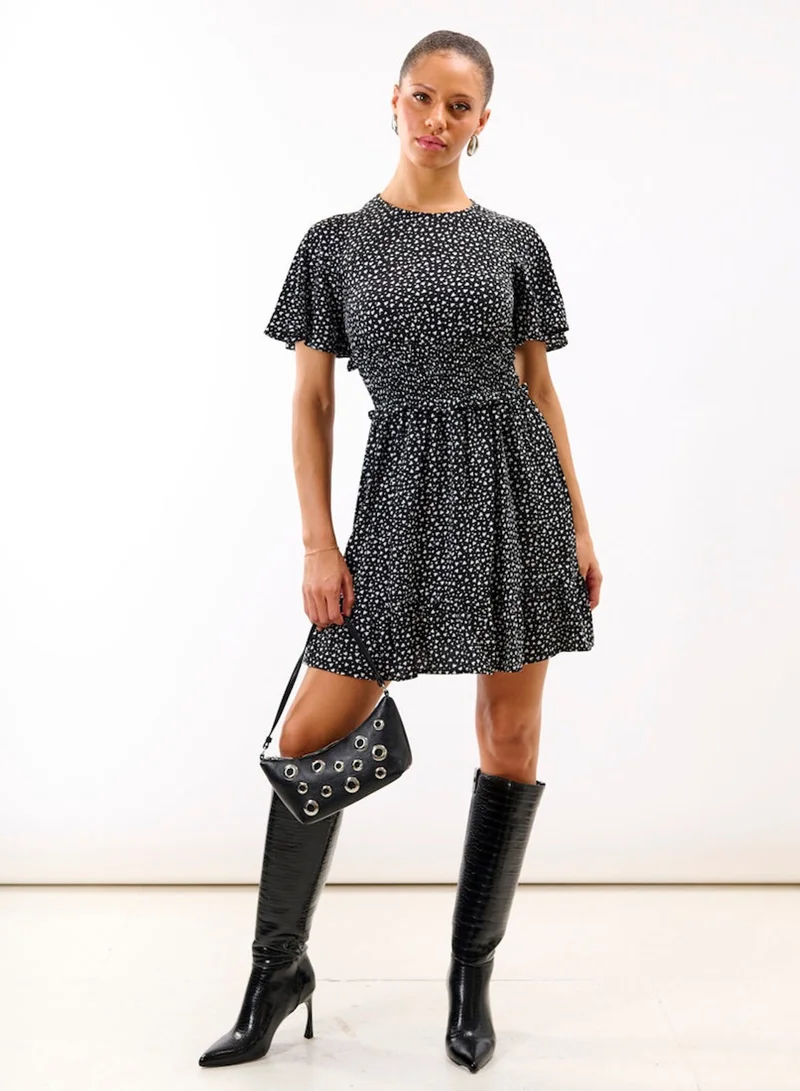 Mono Heart Shirred Waist Mini Dress