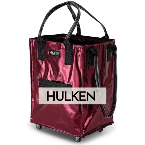 Medium Cosmic Red Reusable Grocery Bag On Wheels Shopping Trolley Rolling Tote Zipper Closure Lightweight Carries Up to 66 lb Folds Flat Unbreakable Handles