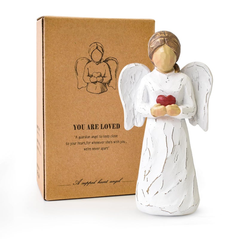 CUNTAUK Guardian Angel Statue, Healing Angel Figurines for Women, Resin Angel Statue Holding a Heart for Thanksgiving Christmas Home Decor Ornament Memorial Gifts - Image 1