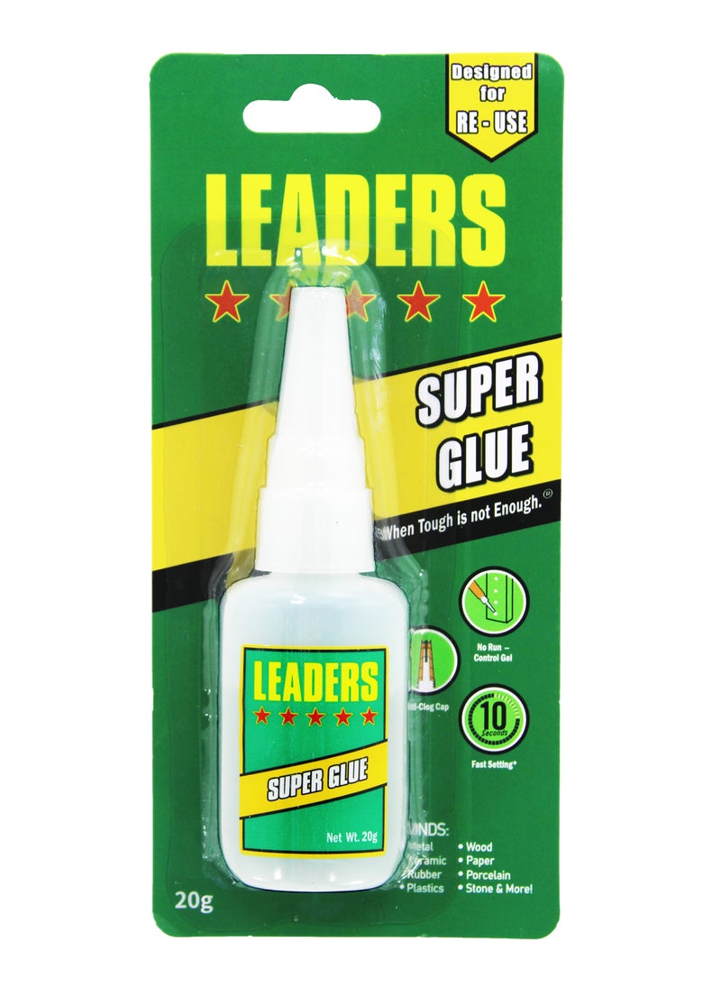 Leaders - LEADERS Instant Super Glue 20g – Extra Strong, Fast-Drying Adhesive for Metal, Plastic, Ceramic, Rubber, Paper, Porcelain, Stone – All-Purpose Repair Glue - Image 1
