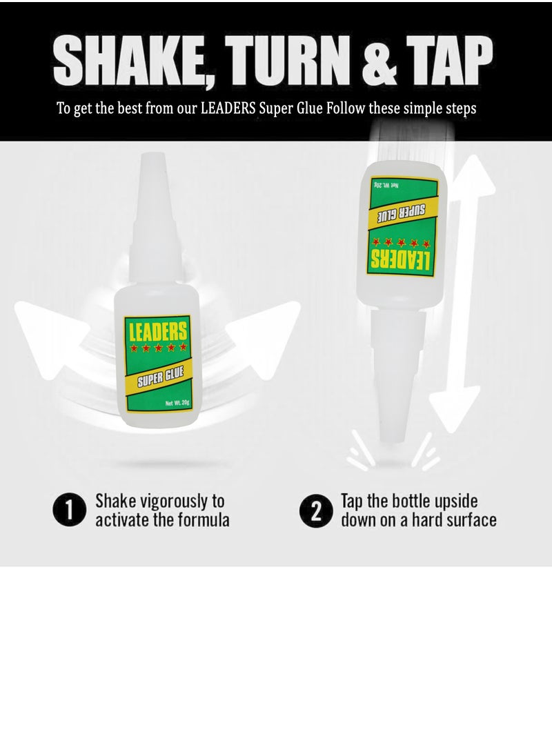 Leaders - LEADERS Instant Super Glue 20g – Extra Strong, Fast-Drying Adhesive for Metal, Plastic, Ceramic, Rubber, Paper, Porcelain, Stone – All-Purpose Repair Glue - Image 1
