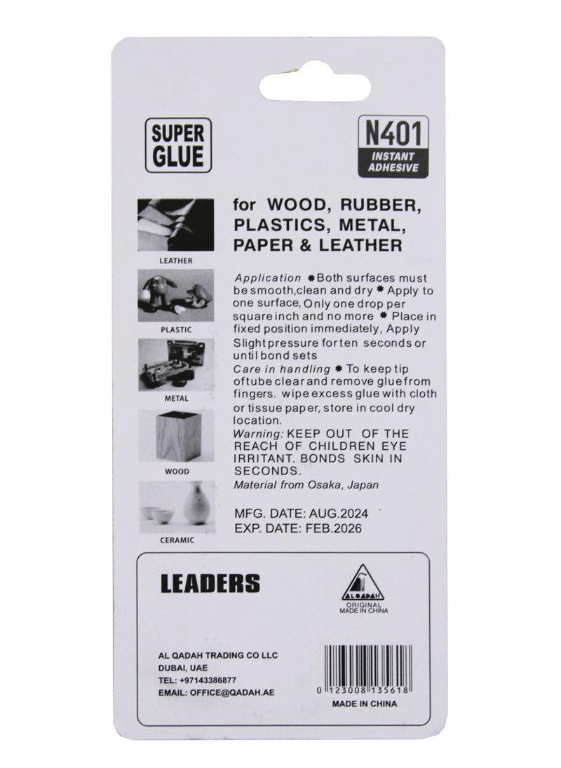 Leaders - LEADERS Instant Super Glue 20g – Extra Strong, Fast-Drying Adhesive for Metal, Plastic, Ceramic, Rubber, Paper, Porcelain, Stone – All-Purpose Repair Glue - Image 1