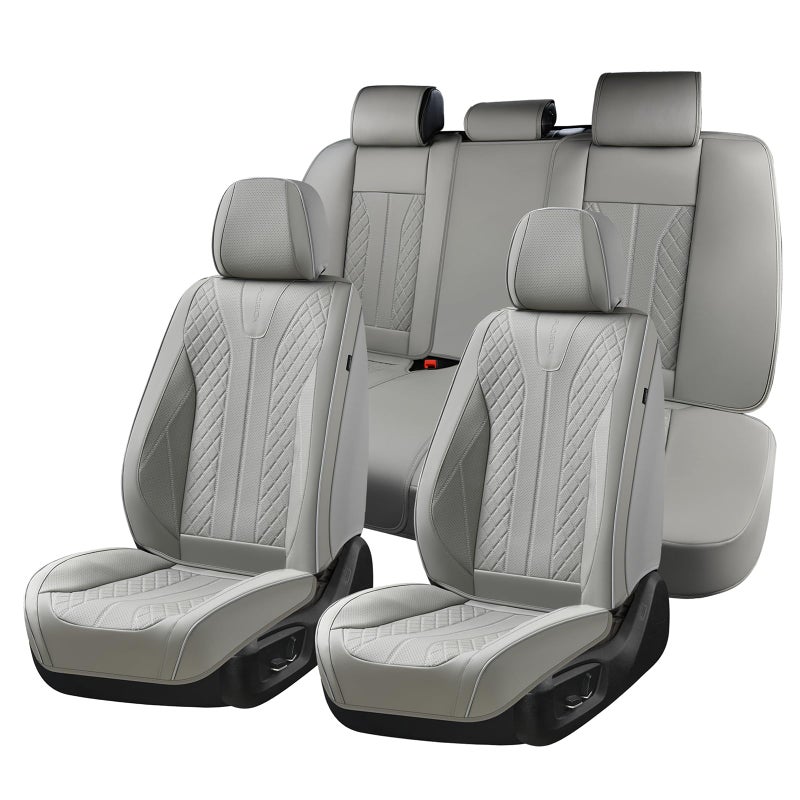 FLORICH Car Seat Covers Full Set Leather Seat Cover for Cars Full Coverage Seat Cover Waterproof Universal Seat Cover for Cars Seats Protector Cushion Universal Fit for Most Cars SUV Trucks, Gray - Image 1