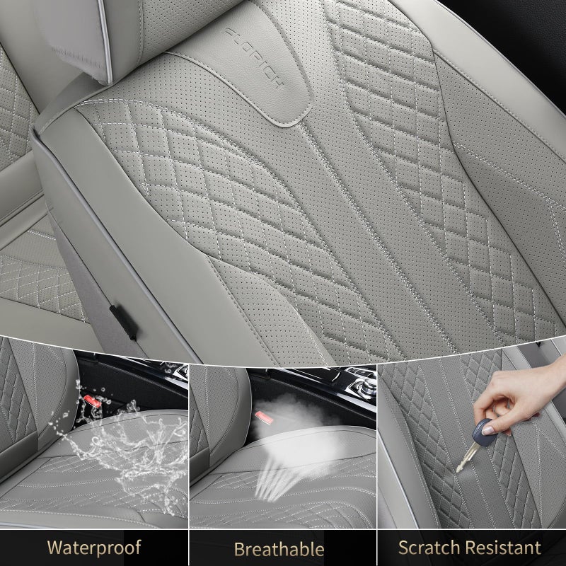 FLORICH Car Seat Covers Full Set Leather Seat Cover for Cars Full Coverage Seat Cover Waterproof Universal Seat Cover for Cars Seats Protector Cushion Universal Fit for Most Cars SUV Trucks, Gray - Image 5