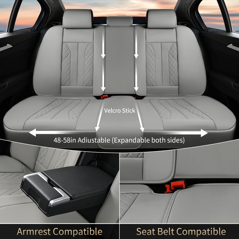 FLORICH Car Seat Covers Full Set Leather Seat Cover for Cars Full Coverage Seat Cover Waterproof Universal Seat Cover for Cars Seats Protector Cushion Universal Fit for Most Cars SUV Trucks, Gray - Image 4