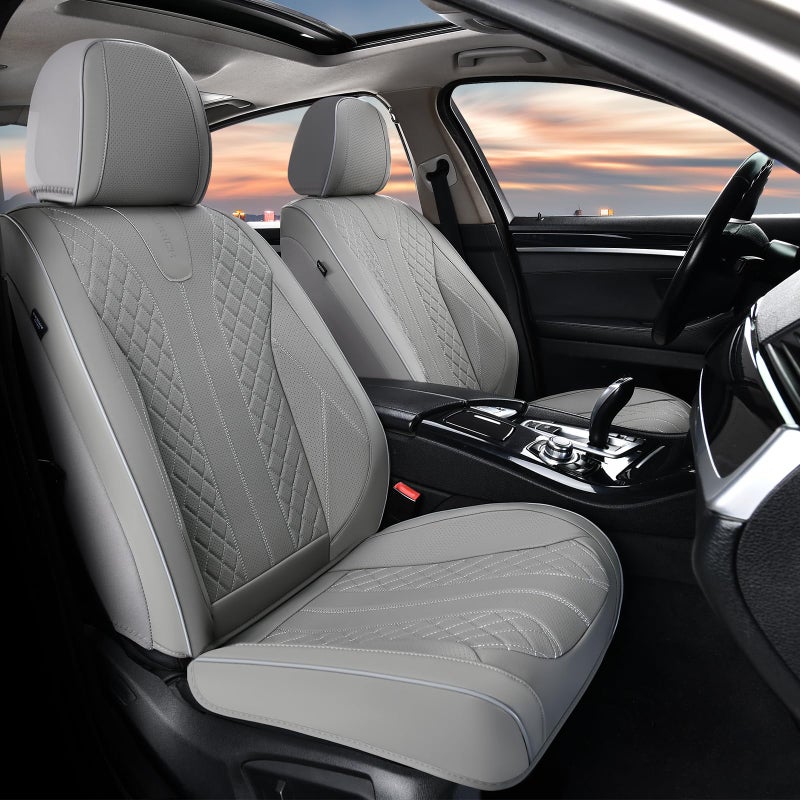 FLORICH Car Seat Covers Full Set Leather Seat Cover for Cars Full Coverage Seat Cover Waterproof Universal Seat Cover for Cars Seats Protector Cushion Universal Fit for Most Cars SUV Trucks, Gray - Image 2
