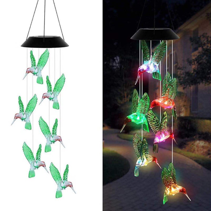 Solar Powered Hummingbird Wind Chime Lights Patio Garden Decoration Colorful Lights Hanging Outdoor Ambient Lights - Image 3