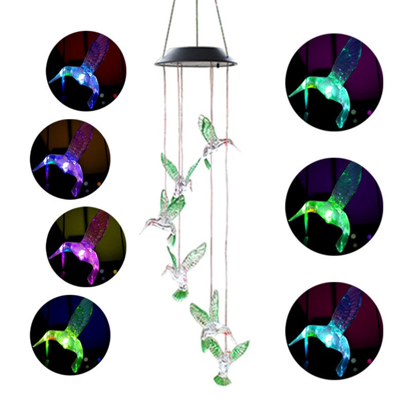 Solar Powered Hummingbird Wind Chime Lights Patio Garden Decoration Colorful Lights Hanging Outdoor Ambient Lights - Image 4