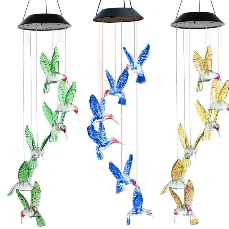 Solar Powered Hummingbird Wind Chime Lights Patio Garden Decoration Colorful Lights Hanging Outdoor Ambient Lights - Image 2