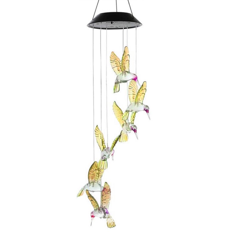Solar Powered Hummingbird Wind Chime Lights Patio Garden Decoration Colorful Lights Hanging Outdoor Ambient Lights - Image 1