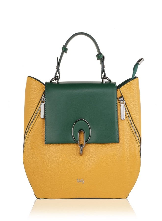 HELLY Women’s Structured Flap Handbag with Sling Strap | Premium Vegan Leather Shoulder & Crossbody Bag with Multiple Pockets (Yellow) - Image 1