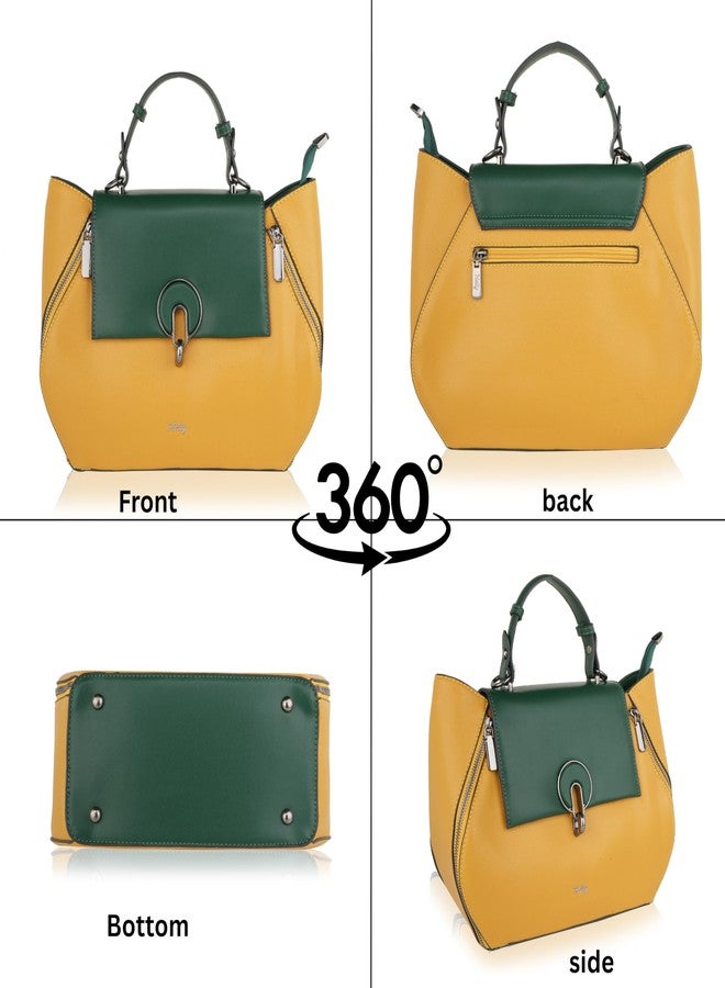 HELLY Women’s Structured Flap Handbag with Sling Strap | Premium Vegan Leather Shoulder & Crossbody Bag with Multiple Pockets (Yellow) - Image 2