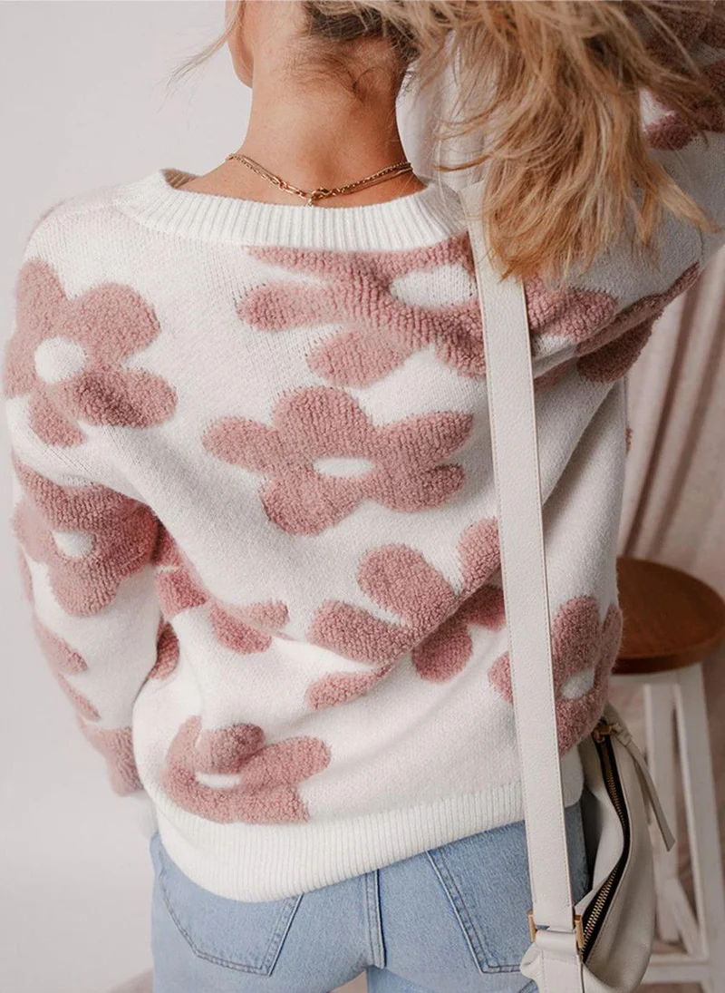 يونيكي White  Floral Self Design Pullover