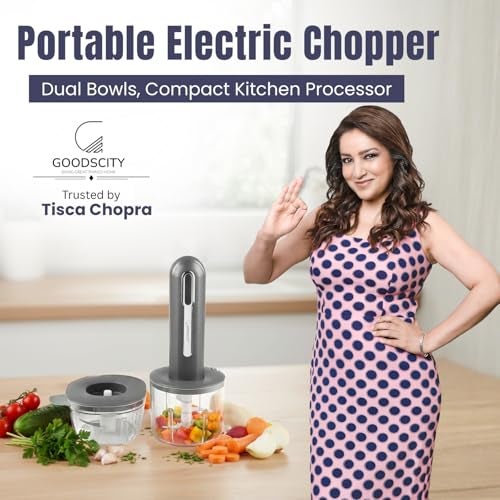 Goodscity Portable Mini Electric Chopper| Dual Bowls 400ml & 200ml| Rechargeable Cutter for Kitchen, Babyfood| Vegetable Cutter for Garlic,Ginger,Onion,Nuts|1300mAh Strong Battery| 1 Year Warranty - Image 2