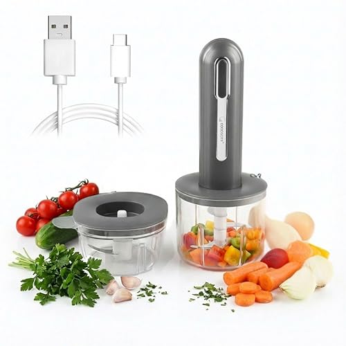 Goodscity Portable Mini Electric Chopper| Dual Bowls 400ml & 200ml| Rechargeable Cutter for Kitchen, Babyfood| Vegetable Cutter for Garlic,Ginger,Onion,Nuts|1300mAh Strong Battery| 1 Year Warranty - Image 1