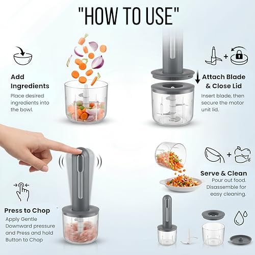 Goodscity Portable Mini Electric Chopper| Dual Bowls 400ml & 200ml| Rechargeable Cutter for Kitchen, Babyfood| Vegetable Cutter for Garlic,Ginger,Onion,Nuts|1300mAh Strong Battery| 1 Year Warranty - Image 5
