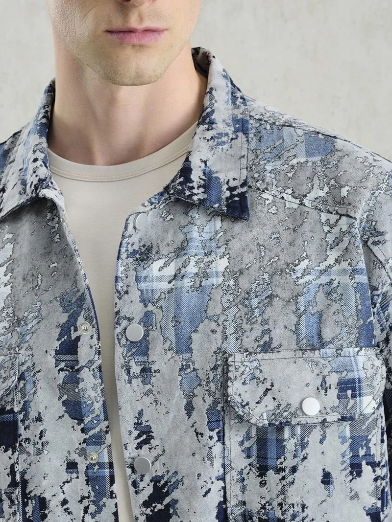 Giesto Grey GIESTO Patterned Button-Up Shirt with Pocket for Men | Best Price UAE
