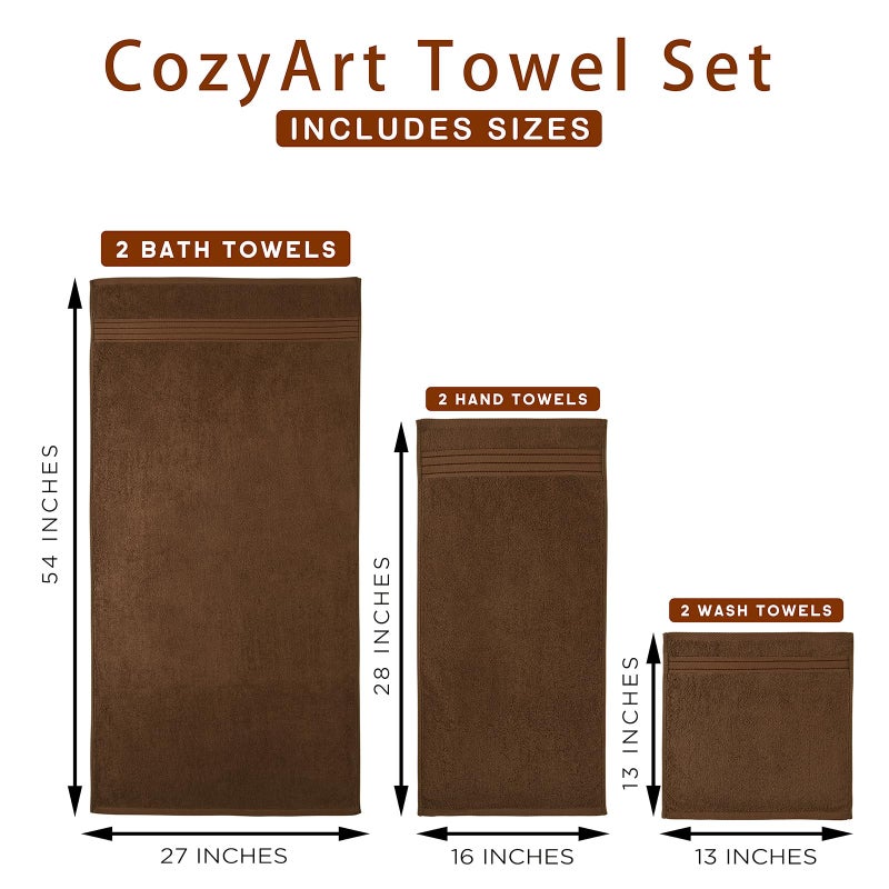 COZYART مناشف حمام بنية مريحة بني بني فندق مناشف حمام كبيرة للحمام مناشف الحمام السميكة مجموعة من 6 مع مناشف حمامان 2 مناشف يدوية 2 غسيل 650 GSM - Image 3