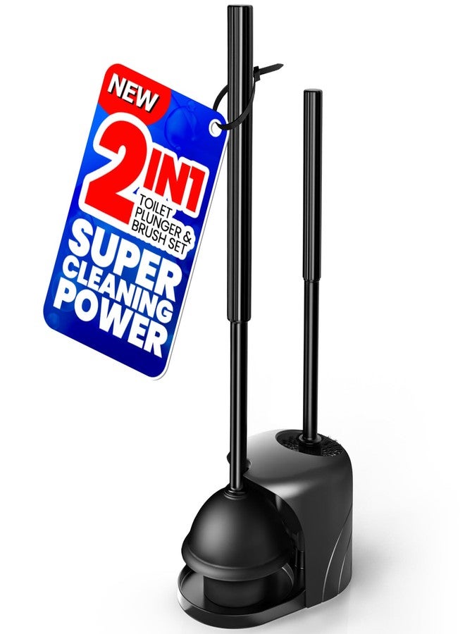 Denvlex 2 in 1 Toilet Brush and Plunger Set, Extended Handle Plunger,Toilet Bowl Brush Plunger Set,Bathroom Cleaning Tools,Cleaning Brush,Cleaning Supplies,Toilet Brush Plunger Combo,Black（19.8inch） - Image 1