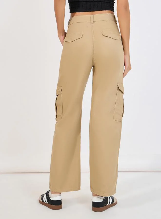 Styli Solid Straight Leg Cargo Jeans