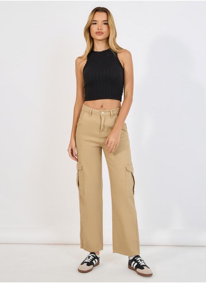 Styli Solid Straight Leg Cargo Jeans  - Image 1