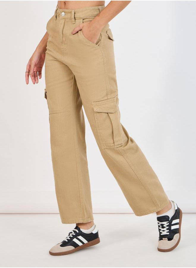 Styli Solid Straight Leg Cargo Jeans  - Image 2