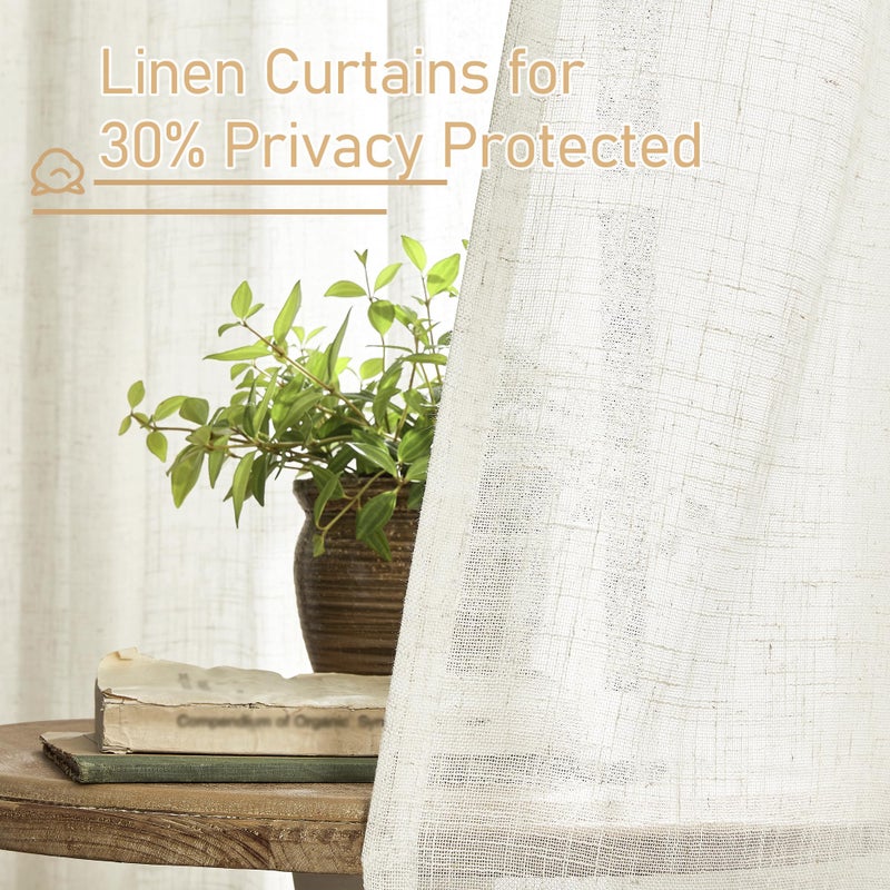 LAMIT 60 Inch Length Window Linen Curtains, Light Filtering Panels Back Tab and Rod Pocket Neutral Drapes for Bedroom/Living Room, Cream, 2 Panels, 34 x 60 Inch - Image 5