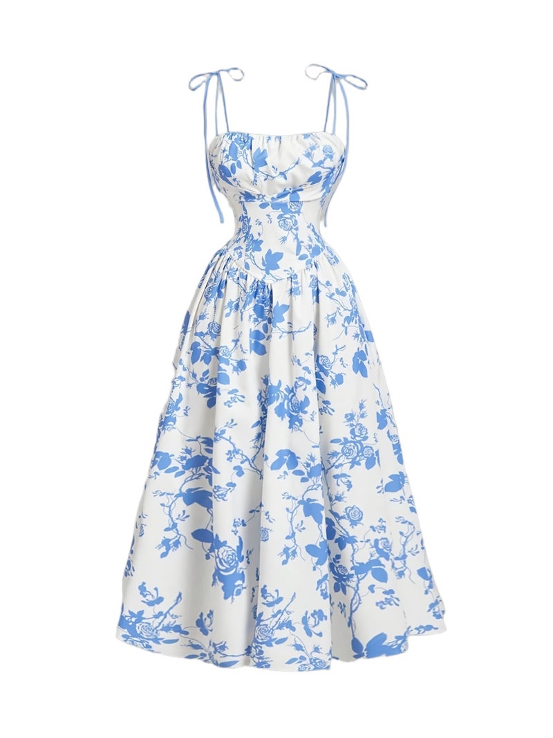 Women's Floral Print Spaghetti Strap Homecoming Dress Summer Sunday Skirt Spring\u002FSummer Wear - Image 1
