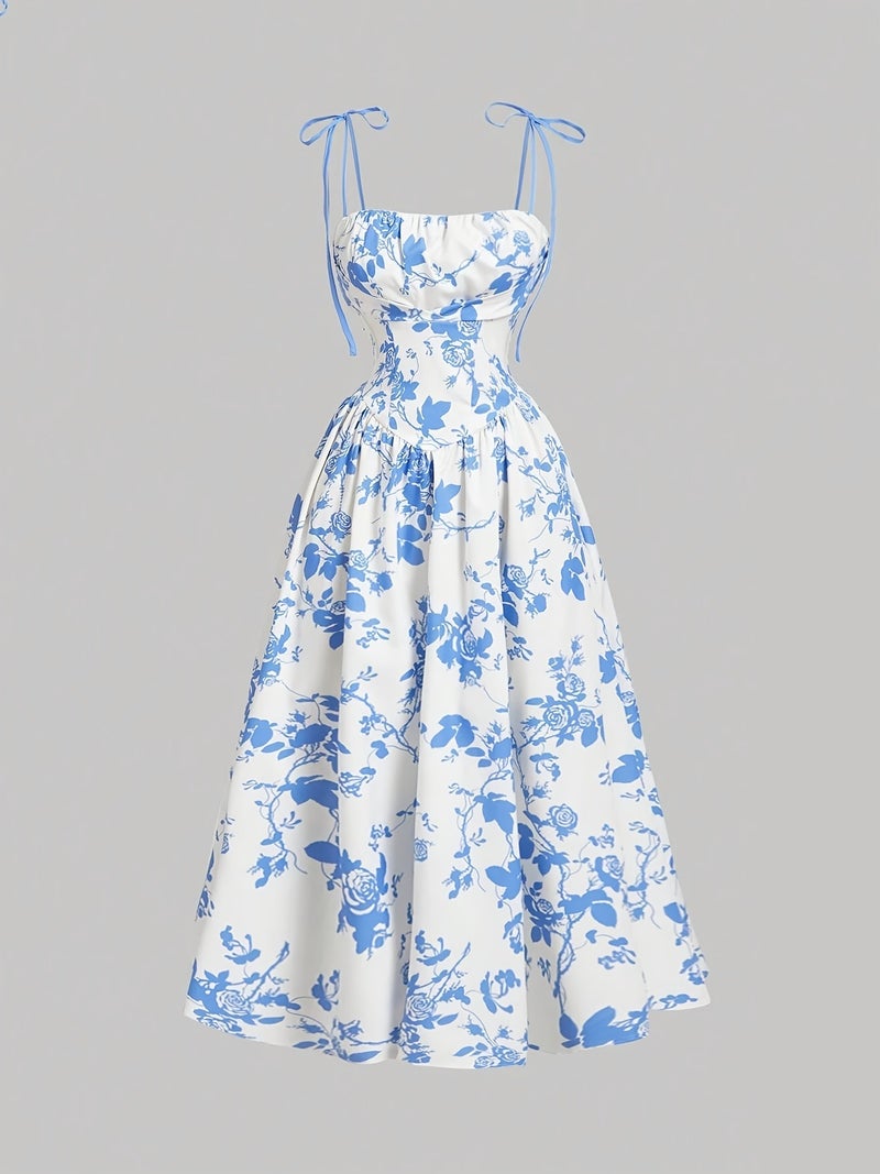 Women's Floral Print Spaghetti Strap Homecoming Dress Summer Sunday Skirt Spring\u002FSummer Wear - Image 3