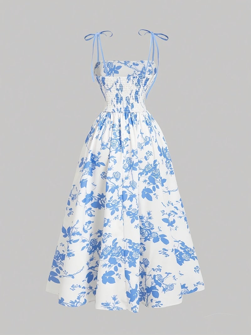 Women's Floral Print Spaghetti Strap Homecoming Dress Summer Sunday Skirt Spring\u002FSummer Wear - Image 2