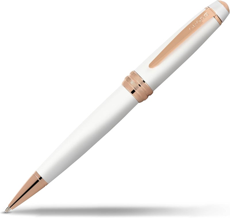 Cross Bailey Refillable Ballpoint Pen Presented in a Premium Gift Box - Medium Point, Black Ink, White & Rose Gold - Image 1