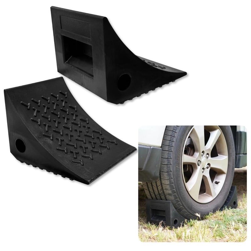 SECURITYMAN Heavy Duty Wheel Chocks 2 Pack Durable NonSlip Solid Rubber Wheel Chocks for Boat Trailers RV Truck Camper Grip on All Surfaces Trailer Wheel Chocks Black