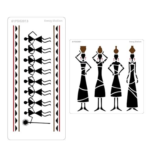 SWAGSTATION Tribal Dance Warli Art Stencil - 6x6 Inches 2 Reusable DIY Stencils for Painting on Canvas and Wall - Craft Stencil - Image 2