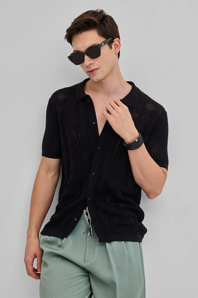 سنيتش قميص محبوك بتصميم ذاتي أسود