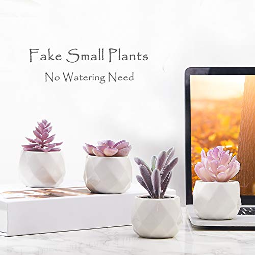 CADNLY Fake Succulent Plant Set - Artificial Desk Plants for Women Desk - Realistic Faux Succulents in Ceramic Pots - Mini Purple Decor for Bedroom Bathroom Office Shelf 4 Pack - Image 4