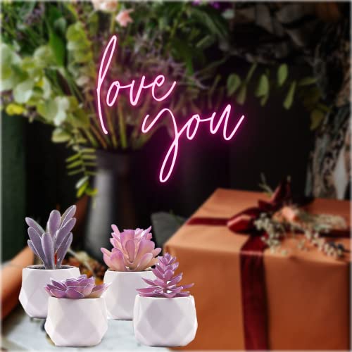 CADNLY Fake Succulent Plant Set - Artificial Desk Plants for Women Desk - Realistic Faux Succulents in Ceramic Pots - Mini Purple Decor for Bedroom Bathroom Office Shelf 4 Pack - Image 5