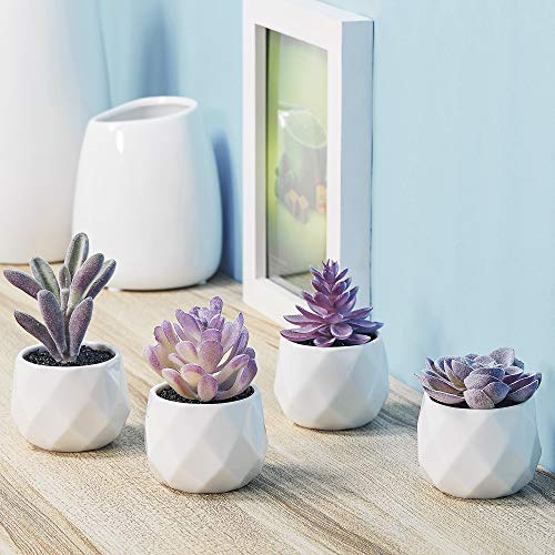 CADNLY Fake Succulent Plant Set - Artificial Desk Plants for Women Desk - Realistic Faux Succulents in Ceramic Pots - Mini Purple Decor for Bedroom Bathroom Office Shelf 4 Pack - Image 2