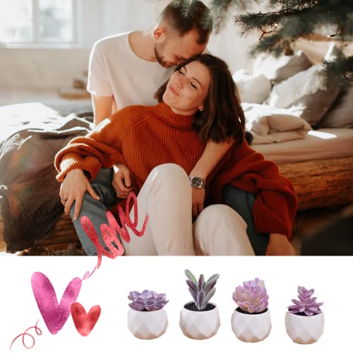 CADNLY Fake Succulent Plant Set - Artificial Desk Plants for Women Desk - Realistic Faux Succulents in Ceramic Pots - Mini Purple Decor for Bedroom Bathroom Office Shelf 4 Pack - Image 3