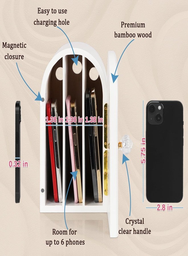 Lzttyee Phone Box for Family Time, Bamboo Cell Phone Jail, 3 Sections Hold 6 Phones, with Charging Holes, Phone Holder Self-Discipline Box, Help Kids Adults Focus Back, Mobile Phone Addiction (Pink) - Image 2