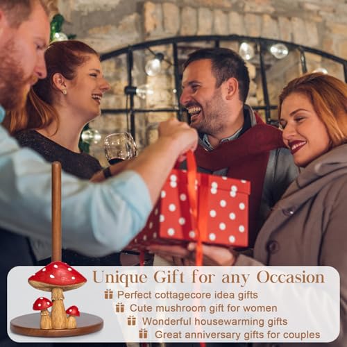 YLOVAN Mushroom Paper Towel Holder - Cottagecore Decor Mushroom Kitchen Home Cottagecore Accessories Cute Stuff, Unique Wood Paper Towel Holder Stand Kitchen Countertop 12.5×7 in - Image 5